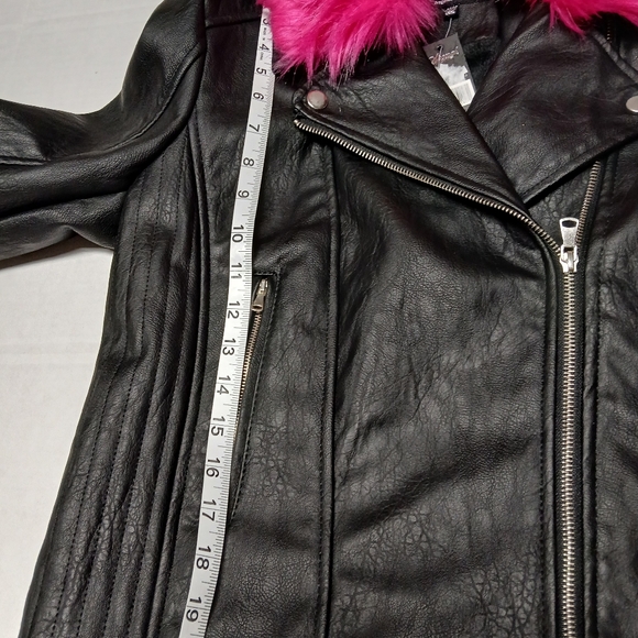 Special One International Black Motorcycle Jacket w/ Pink Faux Fur Collar Size M - Picture 5 of 16